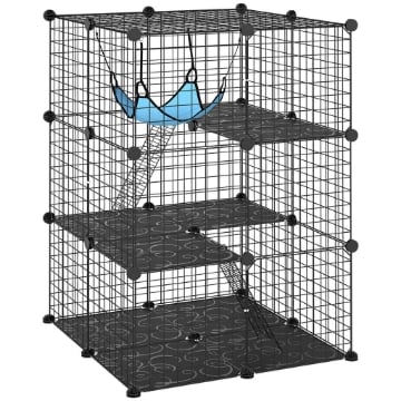 GABBIA PER GATTI RECINTO PERSONALIZZABILE 3 LIVELLI, 105CM, NERO