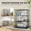 GABBIA PER GATTI RECINTO PERSONALIZZABILE 3 LIVELLI, 105CM, NERO