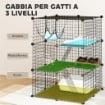 GABBIA PER GATTI RECINTO PERSONALIZZABILE 3 LIVELLI, 105CM, NERO