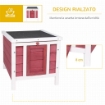 CONIGLIERA IN LEGNO CON TETTO APRIBILE IN ASFALTO, RAMPA ANTISCIVOLO, 51X42X43 CM, ROSSO