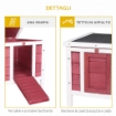 CONIGLIERA IN LEGNO CON TETTO APRIBILE IN ASFALTO, RAMPA ANTISCIVOLO, 51X42X43 CM, ROSSO
