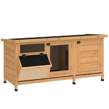 CONIGLIERA IN LEGNO DA ESTERNO CON TETTO IN ASFALTO, CASETTA, VASSOI E MANGIATOIA, 112X50X54 CM, GIALLO