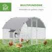 RECINTO PER GALLINE IN METALLO GALVANIZZATO CON TETTO E COPERTURA ANTI UV, 280X190X197 CM, ARGENTO