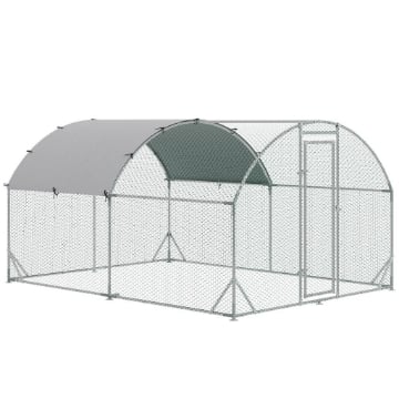RECINTO PER GALLINE IN METALLO GALVANIZZATO CON TETTO E COPERTURA ANTI UV, 280X380X197 CM, ARGENTO