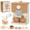 SET MACCHINA DEL CAFFÞ GIOCATTOLO IN LEGNO PER BAMBINI DA 3 ANNI CON ACCESSORI, MARRONE
