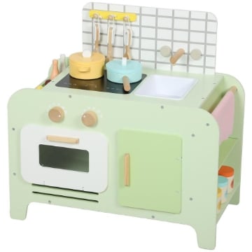 SET CUCINA GIOCATTOLO IN LEGNO PER BAMBINI DA 3+ ANNI CON 15 ACCESSORI, VERDE