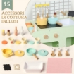 SET CUCINA GIOCATTOLO IN LEGNO PER BAMBINI DA 3+ ANNI CON 15 ACCESSORI, VERDE