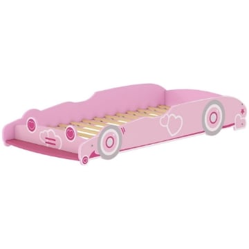 LETTO PER BAMBINI DA 3-5 ANNI A FORMA DI MACCHINA CON SPONDE RIALZATE DI SICUREZZA, 140X70 CM, ROSA