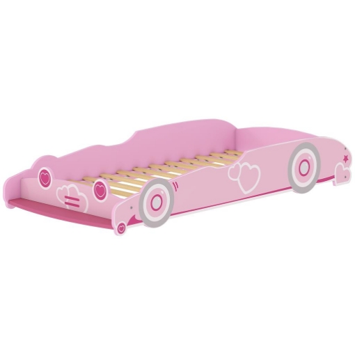 LETTO PER BAMBINI DA 3-5 ANNI A FORMA DI MACCHINA CON SPONDE RIALZATE DI SICUREZZA, 140X70 CM, ROSA