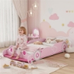 LETTO PER BAMBINI DA 3-5 ANNI A FORMA DI MACCHINA CON SPONDE RIALZATE DI SICUREZZA, 140X70 CM, ROSA