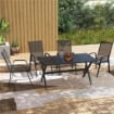 SET 4 SEDIE DA GIARDINO IMPILABILI E SALVASPAZIO CON BRACCIOLI IN METALLO E TESSUTO A RETE, NERO