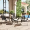 SET 4 SEDIE DA GIARDINO IMPILABILI E SALVASPAZIO CON BRACCIOLI IN METALLO E TESSUTO A RETE, NERO
