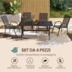 SET 4 SEDIE DA GIARDINO IMPILABILI E SALVASPAZIO CON BRACCIOLI IN METALLO E TESSUTO A RETE, NERO
