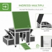 POLLAIO IN LEGNO PER 1-6 GALLINE CON 2 NIDI PER LA COVA, TETTO APRIBILE E VASSOIO ESTRAIBILE, GRIGIO SCURO