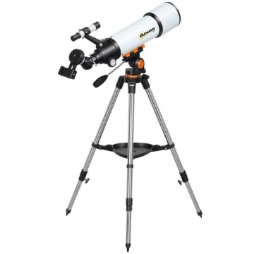 TELESCOPIO ASTRONOMICO 80MM CON MONTATURA AZ, 2 LENTI OCULARI E ADATTATORE SMARTPHONE, 92X92X130 CM, BIANCO E NERO