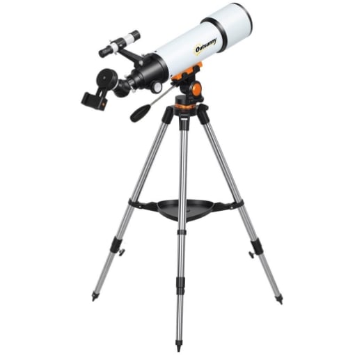 TELESCOPIO ASTRONOMICO 80MM CON MONTATURA AZ, 2 LENTI OCULARI E ADATTATORE SMARTPHONE, 92X92X130 CM, BIANCO E NERO