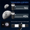 TELESCOPIO ASTRONOMICO 70MM CON 2 LENTI OCULARI E ADATTATORE SMARTPHONE, 80X80X135 CM, BIANCO E NERO