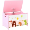 BAULE PORTAGIOCHI PER BAMBINI CON CERNIERE DI SICUREZZA IN LEGNO CON DISEGNI DI ANIMALI, 60X37X39 CM, ROSA