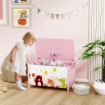 BAULE PORTAGIOCHI PER BAMBINI CON CERNIERE DI SICUREZZA IN LEGNO CON DISEGNI DI ANIMALI, 60X37X39 CM, ROSA
