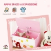 BAULE PORTAGIOCHI PER BAMBINI CON CERNIERE DI SICUREZZA IN LEGNO CON DISEGNI DI ANIMALI, 60X37X39 CM, ROSA