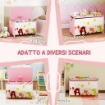 BAULE PORTAGIOCHI PER BAMBINI CON CERNIERE DI SICUREZZA IN LEGNO CON DISEGNI DI ANIMALI, 60X37X39 CM, ROSA