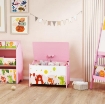 BAULE PORTAGIOCHI PER BAMBINI CON CERNIERE DI SICUREZZA IN LEGNO CON DISEGNI DI ANIMALI, 60X37X39 CM, ROSA