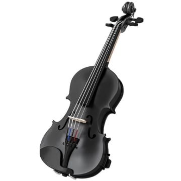 VIOLINO 4/4 IN LEGNO DI ABETE E ACERO CON CUSTODIA, ARCO, SPALLIERA E PECE, NERO