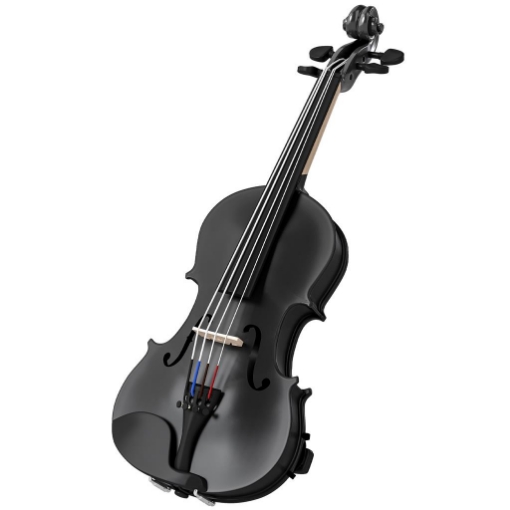 VIOLINO 4/4 IN LEGNO DI ABETE E ACERO CON CUSTODIA, ARCO, SPALLIERA E PECE, NERO