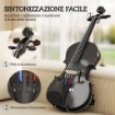 VIOLINO 4/4 IN LEGNO DI ABETE E ACERO CON CUSTODIA, ARCO, SPALLIERA E PECE, NERO
