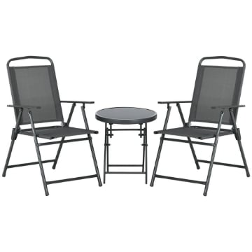SET DA GIARDINO 3 PEZZI CON 2 SEDIE 53.5X64X93 CM E TAVOLINO DA CAFFÞ Ï45X50 CM, IN METALLO, GRIGIO SCURO