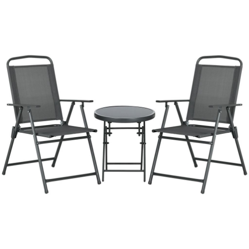 SET DA GIARDINO 3 PEZZI CON 2 SEDIE 53.5X64X93 CM E TAVOLINO DA CAFFÞ Ï45X50 CM, IN METALLO, GRIGIO SCURO