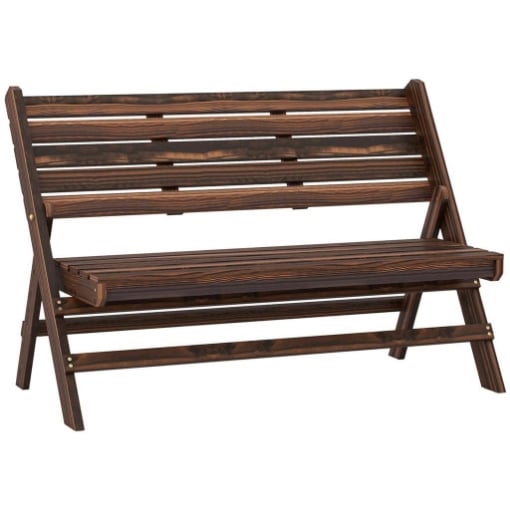 PANCHINA DA GIARDINO 2 POSTI PIEGHEVOLE A DOGHE IN LEGNO DI PINO, 122X63X83 CM, CARBONIZZATO