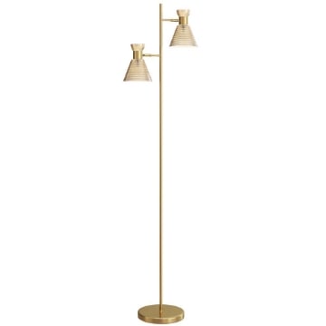 LAMPADA DA TERRA MODERNA CON 2 LUCI E TESTE REGOLABILI, INTERRUTTORE A PEDALE, ORO