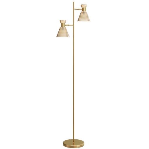 LAMPADA DA TERRA MODERNA CON 2 LUCI E TESTE REGOLABILI, INTERRUTTORE A PEDALE, ORO