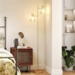 LAMPADA DA TERRA MODERNA CON 2 LUCI E TESTE REGOLABILI, INTERRUTTORE A PEDALE, ORO