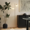 LAMPADA DA TERRA MODERNA CON 2 LUCI E TESTE REGOLABILI, INTERRUTTORE A PEDALE, ORO
