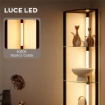LAMPADA DA TERRA CON 5 RIPIANI E LUCE LED, 3 LIVELLI DI LUMINOSITÓ E INTERRUTTORE A PEDALE, NERO
