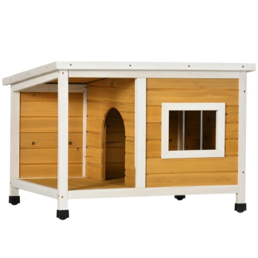 CUCCIA PER CANI DA ESTERNO IN LEGNO DI ABETE CON VERANDA COPERTA E TETTO INCLINABILE, 85.5X62X60 CM, MULTICOLORE