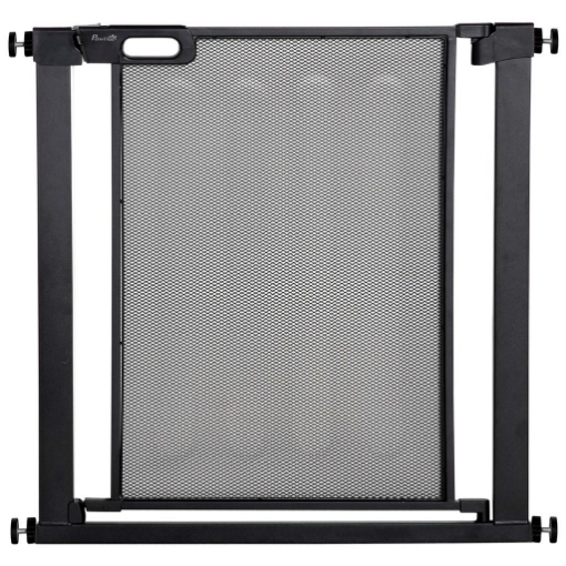 CANCELLINO PER CANI ESTENSIBILE A PRESSIONE CON CHIUSURA AUTOMATICA, ACCIAIO E ABS, 75-82X76 CM, NERO
