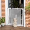 CANCELLINO PER CANI REGOLABILE CON CHIUSURA AUTOMATICA, ACCIAIO E ABS, 75-82X76 CM, BIANCO