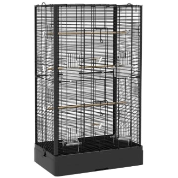 GABBIA PER UCCELLI CON VASSOIO ESTRAIBILE E POSATOI, VOLIERA PER PAPPAGALLI, 61X36.5X98CM, NERO
