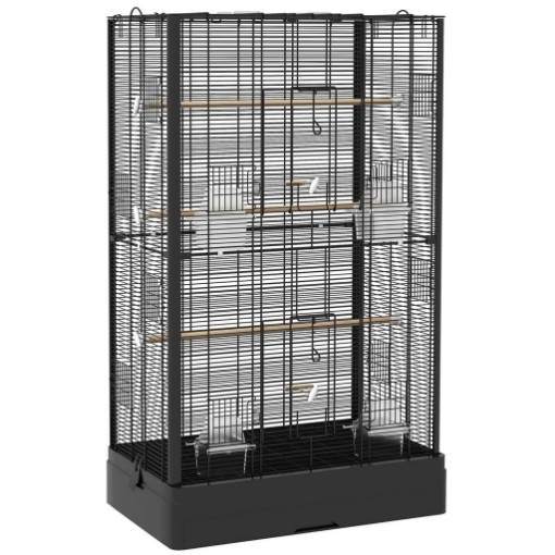 GABBIA PER UCCELLI CON VASSOIO ESTRAIBILE E POSATOI, VOLIERA PER PAPPAGALLI, 61X36.5X98CM, NERO