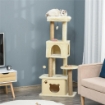 ALBERO TIRAGRAFFI PER GATTI ALTO 136 CM CON CUCCIA RIMOVIBILE, CASETTA E LETTINO, PALI IN IUTA, BEIGE