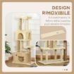 ALBERO TIRAGRAFFI PER GATTI ALTO 136 CM CON CUCCIA RIMOVIBILE, CASETTA E LETTINO, PALI IN IUTA, BEIGE