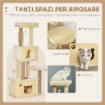 ALBERO TIRAGRAFFI PER GATTI ALTO 136 CM CON CUCCIA RIMOVIBILE, CASETTA E LETTINO, PALI IN IUTA, BEIGE