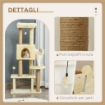 ALBERO TIRAGRAFFI PER GATTI ALTO 136 CM CON CUCCIA RIMOVIBILE, CASETTA E LETTINO, PALI IN IUTA, BEIGE