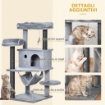 ALBERO TIRAGRAFFI PER GATTI CON PALO, CASETTA, LETTO, AMACA E 2 GIOCHI IN LEGNO E PELUCHE, 48X48X107 CM, GRIGIO