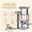 ALBERO TIRAGRAFFI PER GATTI CON PALO, CASETTA, LETTO, AMACA E 2 GIOCHI IN LEGNO E PELUCHE, 48X48X107 CM, GRIGIO