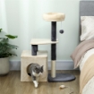 ALBERO TIRAGRAFFI PER GATTI ALTO 92 CM CON CASETTA, LETTINO, PALI IN SISAL E PALLINA, BIANCO CREMA