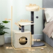 ALBERO TIRAGRAFFI PER GATTI ALTO 92 CM CON CASETTA, LETTINO, PALI IN SISAL E PALLINA, BIANCO CREMA